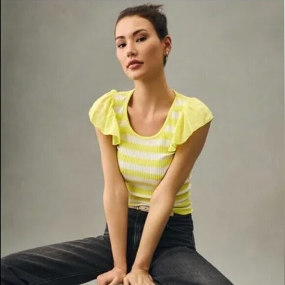 Anthropologie Tops - Anthropologie t.la Striped Flutter Top in Size Medium
